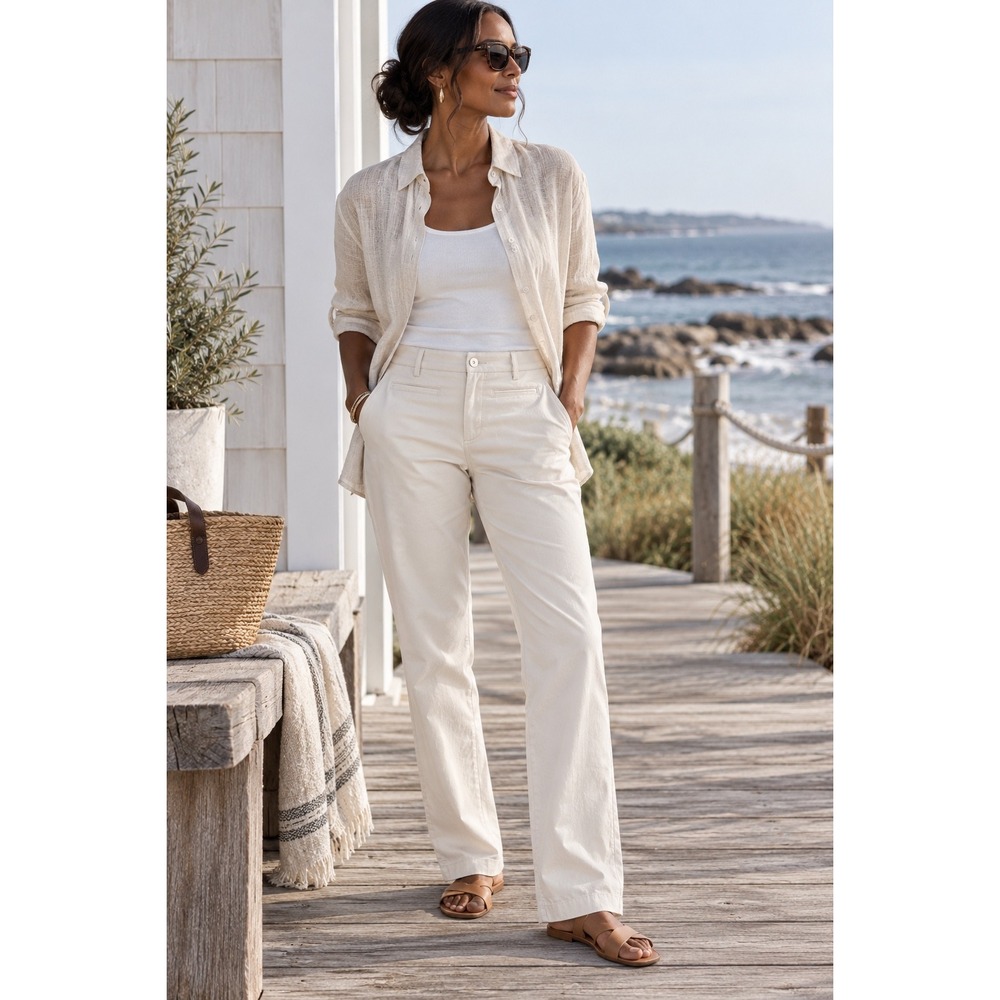 Eddie Bauer Mercer Fit Chino Pants Womens 4 Cream Cotton Stretch Straight Leg